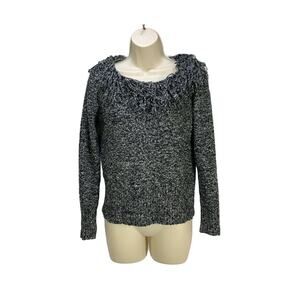 Norton McNaughton Womens Sweater Size XS Gray Fringed Neck Knit Pullover
